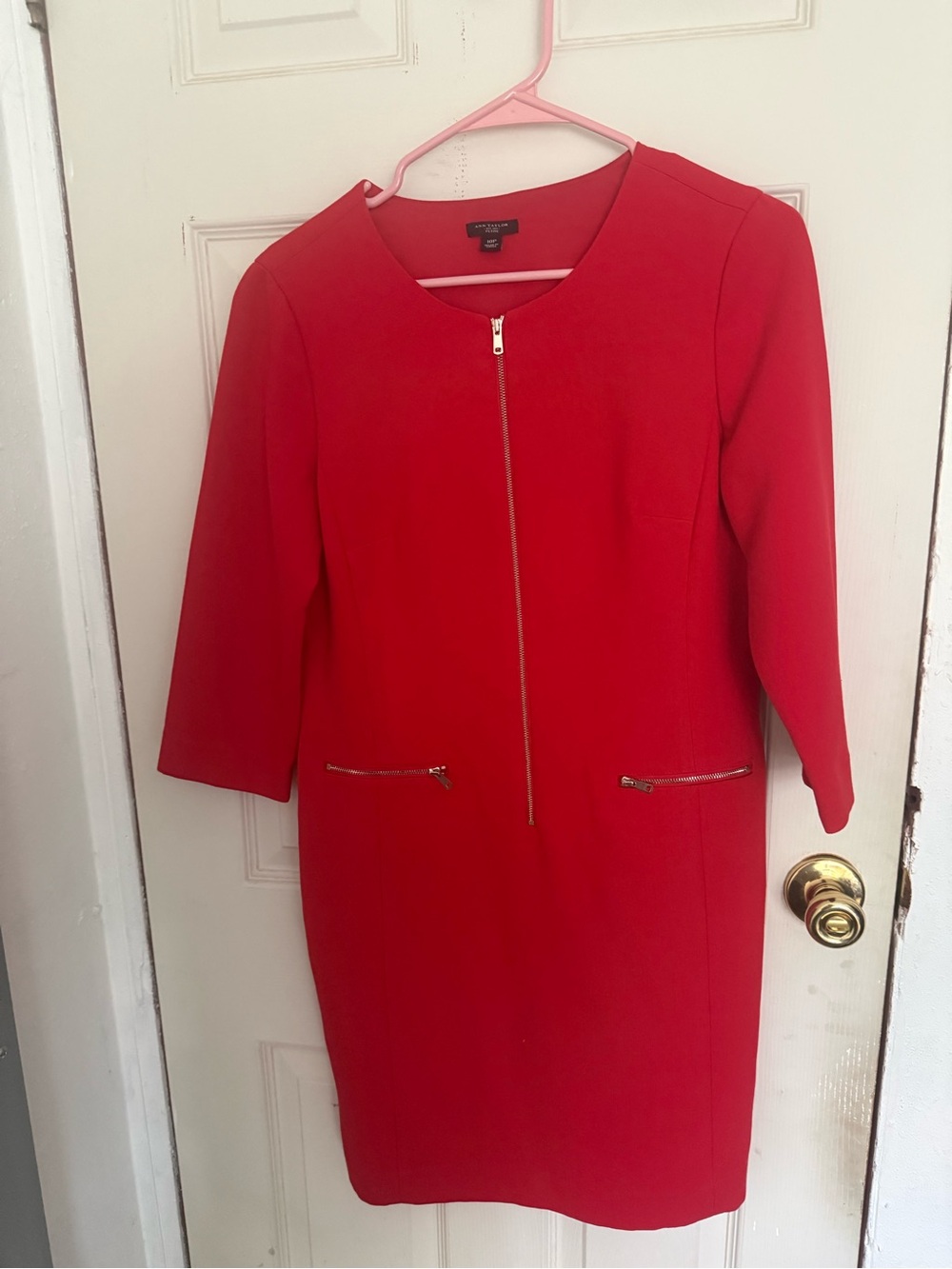 Ann Taylor Red Zip-Front Sheath Dress